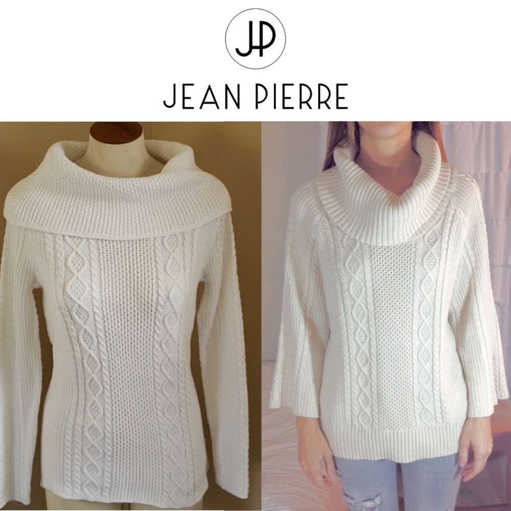 GUC Jean Pierre Cable Knit Cowl Neck White Sweater